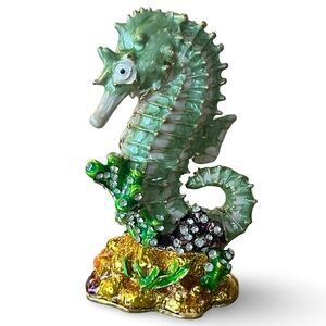 Enameled Bejeweled Seahorse Hinged Trinket Box